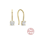 925 silver gold-plated C-shaped hoop earrings with clear round sparkling diamond - Style 5-Single Stone Hook / Gold