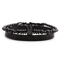 Ensemble bracelet jonc noir à chiffres romains et bracelet perles couronne homme - Ensemble 2 pièces (Bracelet Couronne + Jonc Chiffres Romains) / Noir