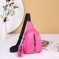 Pink sporty chest bag for women with matching mini coin purse and black strap details - Rose Red
