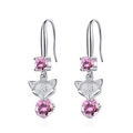 Silver fox shape earrings with pink round gemstone and hook design in studio lighting - Pink Diamond Fox Ear Hooks Led-119