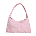 Pink quilted nylon shoulder bag with high-capacity design and diamond pattern style - Pink
