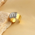 Two-tone stainless steel open ring with 18K gold and silver ribbed shell design - Gold Wide Base with Silver Scallop Ring