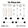16-piece set of elegant faux pearl waist pins and brooches in black and white styles - No. 54 16-Piece Set (Bag)