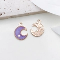 Purple enamel crescent moon and gold textured star pendants for DIY jewelry making - Moon Charm (12x16mm)