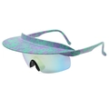 Outdoor rimless sports sunglasses with purple green marble splash visor and rainbow lens - Spotted Frame Yellow Film