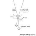 Silver stainless steel Y-necklace with heart wings zircon pendant and snake chain - Steel Color Necklace (P1870)