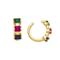 Minimalistische C-vormige gouden ear cuff met drie vierkant geslepen gekleurde edelstenen - Stijl A-Kleurrijke Vierkante Stenen