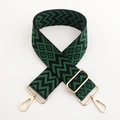Detail of adjustable knit strap with green and black geometric patterns and gold buckles - Dark Green