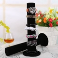 Single-tier black velvet cylinder jewelry stand for bracelets and watches display - Black Velvet