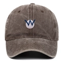 Vue détaillée d'une casquette vintage en coton délavé avec broderie lettre W - Café