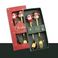 Christmas gift set featuring gold stainless steel Santa spoon and reindeer fork - Gold [2PCS] Santa/Reindeer