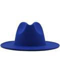 Royal blue fedora hat in textured felt with a classic flat top design for women and men - M (56-58cm) / Blue