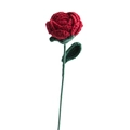 Handmade crochet single red rose flower with green stem and leaf for gift - Red Rose