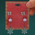 Three-pair Christmas earring set with bow studs, glitter balls and snowflake drops - Bow Snowflake Set (H-150)