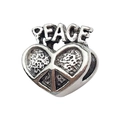 Silver heart-shaped peace sign charm bead with engraved PEACE lettering and S925 stamp - Letter Peace Heart 12x13mm