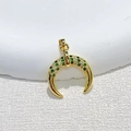 Gold-plated crescent moon pendant with green and clear zircon stones for DIY jewelry - Horn Crescent - Emerald Green