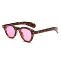 Retro runde Schildpatt Sonnenbrille mit rosa Gläsern und Vintage Metallnieten - Schildpatt Rahmen Rosa Linsen