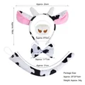 4-piece plush cow costume set with ears headband, nose, bowtie, and long spotted tail - Soft Cow 4-Piece Set with Horns