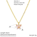 Detail of 18K gold-plated butterfly pendant featuring pink zircon and 45cm steel chain - Pink (SN223G-2)