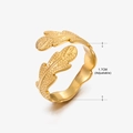 Adjustable golden leaf texture ring in stainless steel with 1.7cm inner diameter - Gold Ring 147