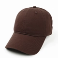 Detail view of a classic brown six-panel cotton baseball cap with a curved brim - Adjustable / Coffee
