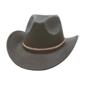 Detailed view of gray wool fedora hat featuring a delicate pearl decorative band - One Size / Gray