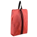Portable red mesh travel shoe storage bag with black zipper and top handle - Red-Mesh Style
