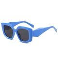 Vibrant blue oversized geometric sunglasses with unique 3D faceted temple design - Blue Frame Gray Lens