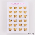 Set of 12 pairs of matte gold stainless steel butterfly stud earrings on product card - Medium Rounded Butterfly 10*8mm (12 Pairs Set)