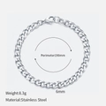 Silver stainless steel Cuban chain bracelet with 190mm length and lobster clasp - 6MM-19CM / Steel