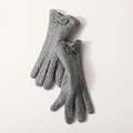 Elegant dark grey wool winter gloves for women with cute bow detail and touch screen feature - N719 Grey