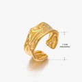 Adjustable golden stainless steel ring featuring unique irregular lava texture and 1.7cm diameter - Gold Ring 225