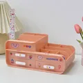Pink desktop organizer with drawers and compartments for stationery and cosmetics - Three Drawers with Stickers / Pink