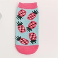 Socquettes mignonnes en coton bleu clair avec motif ananas rose et talons contrastés - Bleu Clair Ananas (A42)