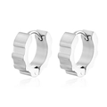 Silver stainless steel hoop earrings with unique textured gear-shaped outer design - Embossed Gear Earrings Steel (MS-722)