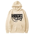 Beige oversized hoodie with American football game day graphic print on front - S / Tops / Beige