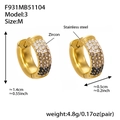 Gold stainless steel hoop earrings with three rows of gradient pavé cubic zirconia - Black Zirconia (F931-3) / M