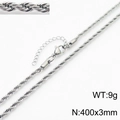Silver stainless steel twisted rope chain necklace 3mm width with lobster clasp and extender - Silver 3mm Rope Necklace (KN235882-Z)