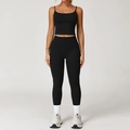 Ensemble de sport noir pour femme avec débardeur court et legging taille haute gainant - S / Noir Premium (Haut+Legging)