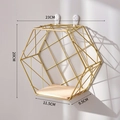 Nordic gold hexagonal wall shelf with wood base and mounting hooks 23x20cm - Medium / Gold