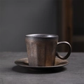 Japanese retro dark brown ceramic coffee cup set with metallic glaze and vertical ribs - 264-a Starlight Coffee Mug + Saucer (rust) 170ml / Universal