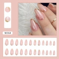 Pink almond press-on nails with gold foil accents and set of 24 pieces for manicures - W364 Minimalist Gold Powder (Glue Type)
