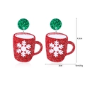 Detailed view of red and green glitter Christmas mug earrings with 4.3cm x 3cm dimensions - Snowflake Cup Drop Earrings