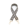 Détail de la bandoulière tissée avec boucles dorées et curseur de réglage doré - Quincaillerie Dorée / Gris Foncé Blanc