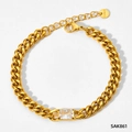 Golden stainless steel Cuban chain bracelet with rectangular zircon and lobster clasp - Gold/White Zirconia