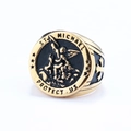 Mens stainless steel Saint Michael signet ring with gold and black embossed detail - US 7 / Gold (Blackened)