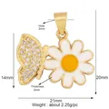 Gold butterfly and daisy charm with white enamel and micro-set crystals for DIY jewelry - Butterfly Daisy Combo / White