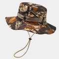 Outdoor jungle camo sun hat with wide brim, breathable vents and adjustable chin strap - M (56-58cm) / Dry Leaf Jungle Camouflage (15#)
