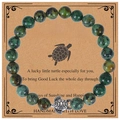 Lucky Turtle bracelet with 8mm green natural stone beads and silver turtle charm - African Turquoise
