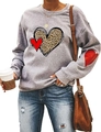 Grey long sleeve sweatshirt featuring a leopard print heart and red heart on the chest - Grey Leopard Heart